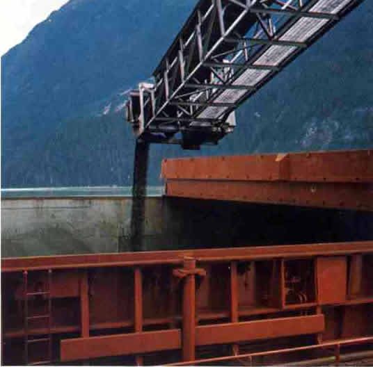 Loading copper concentrate onto ship